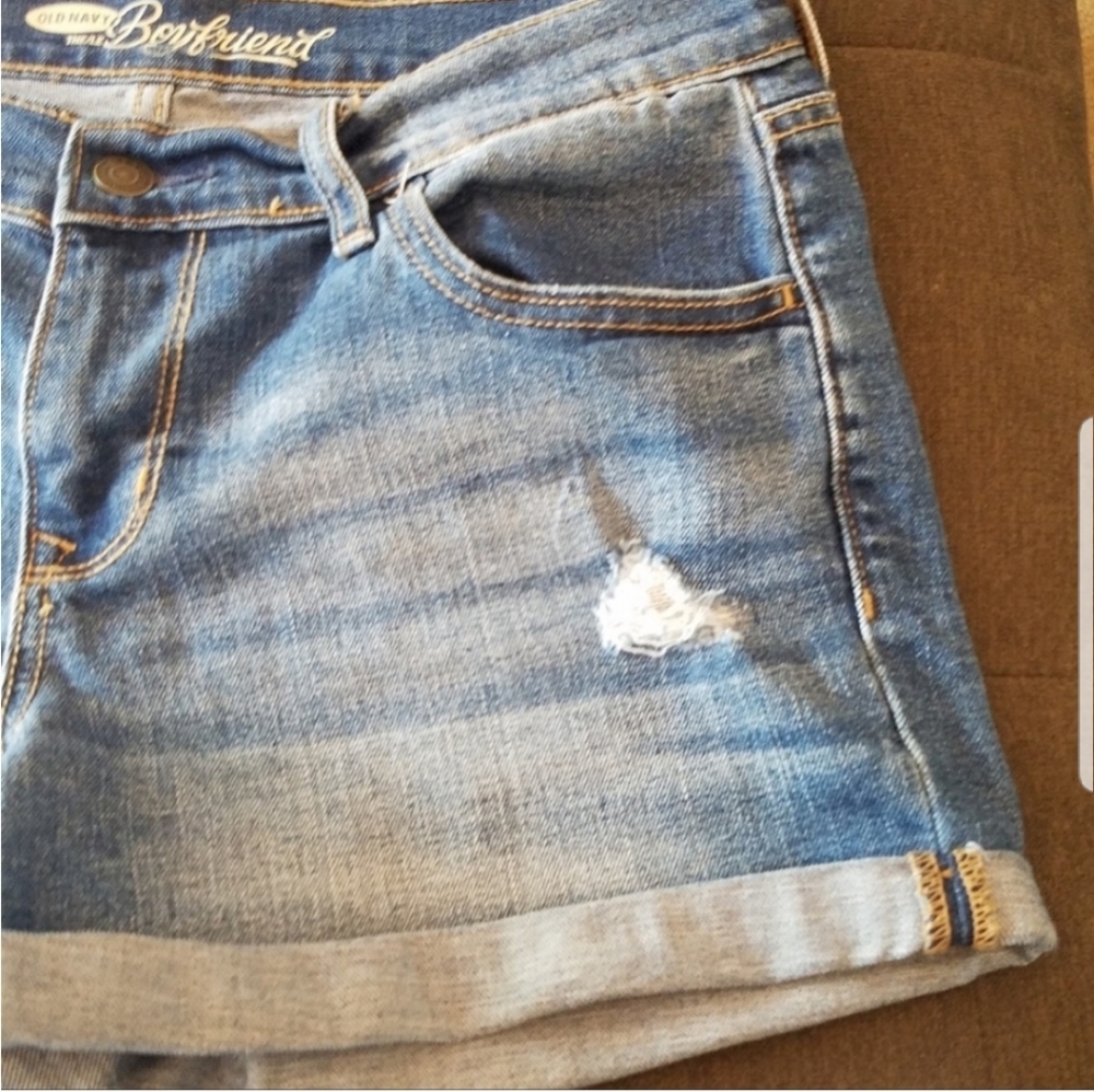 Distressed Denim Boyfriend Jean Shorts Light Wash Cuffed LIKE NEW - Picture 5 of 8